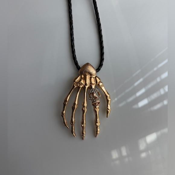 Trendy Gold Tone Skeleton Hand Necklace 💛 - Picture 3 of 4